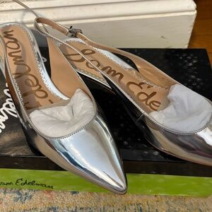 Sam Edelman Metallic Silver Slingback Heels